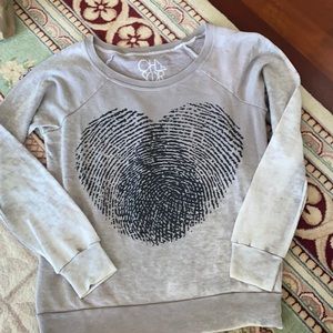 grey sweatshirt with black heart sweatshirt